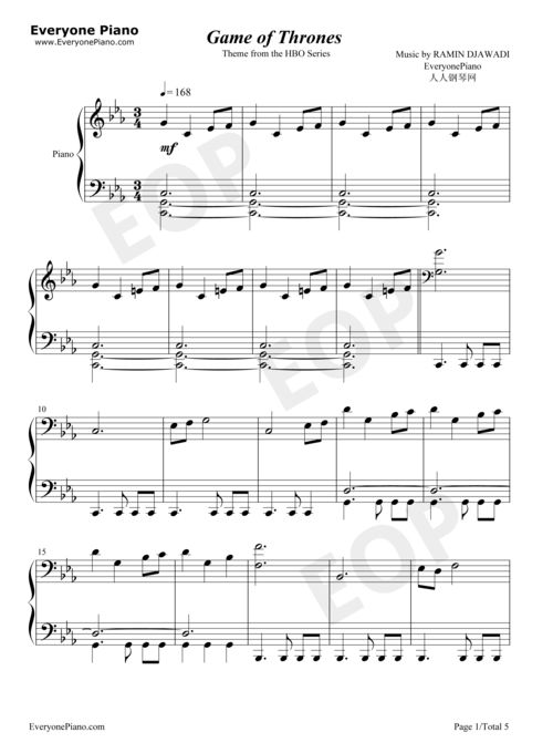 权力的游戏主题曲钢琴谱,史诗旋律的深情演绎